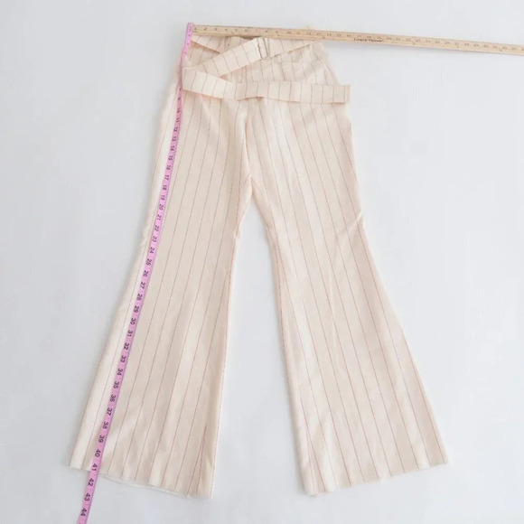Orseund Iris Cream w Red Pinstripe Wide Leg Mid-Rise Crop Dress Pants Trousers 6 - Picture 4 of 14